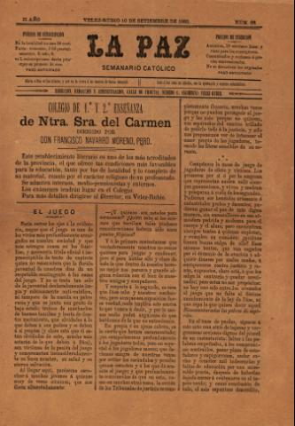 'La paz : Semanario católico' - Año 2 Número 68 - 1892 septiembre 10