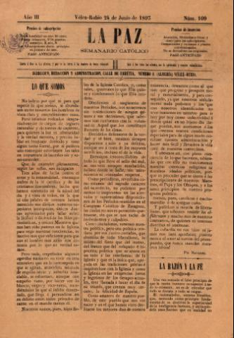 'La paz : Semanario católico' - Año 3 Número 109 - 1893 junio 24