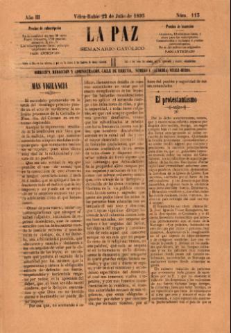 'La paz : Semanario católico' - Año 3 Número 113 - 1893 julio 22