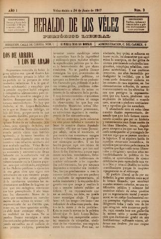 'Heraldo de los Vélez : periódico liberal' - Año 1 Número 3 - 1917 junio 24
