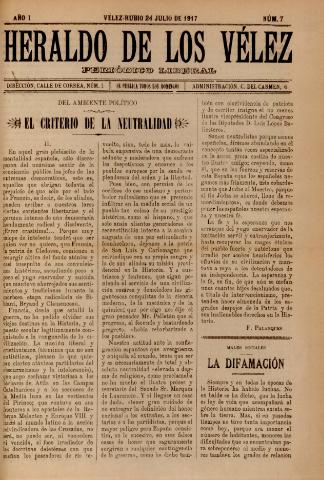 'Heraldo de los Vélez : periódico liberal' - Año 1 Número 7 - 1917 julio 24