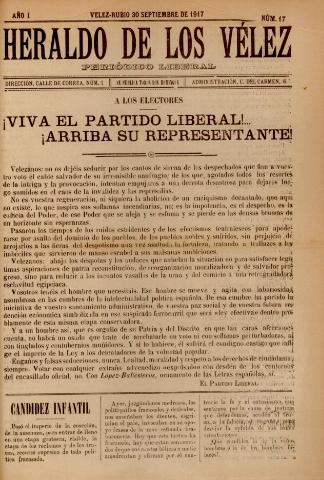 'Heraldo de los Vélez : periódico liberal' - Año 1 Número 17 - 1917 septiembre 30