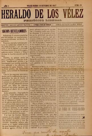 'Heraldo de los Vélez : periódico liberal' - Año 1 Número 19 - 1917 octubre 14