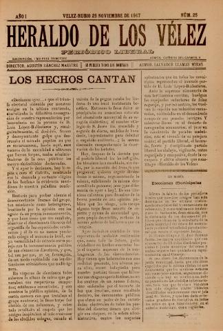 'Heraldo de los Vélez : periódico liberal' - Año 1 Número 25 - 1917 noviembre 25