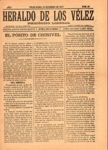 'Heraldo de los Vélez : periódico liberal' - Año 1 Número 28 - 1917 diciembre 16