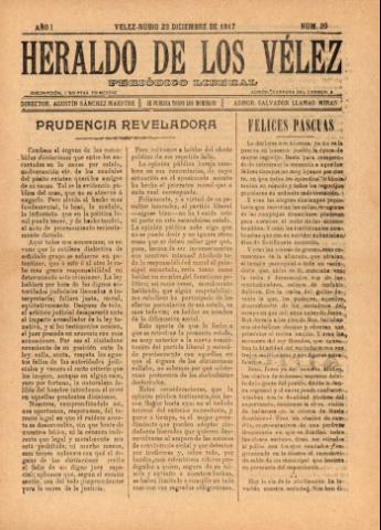 'Heraldo de los Vélez : periódico liberal' - Año 1 Número 29 - 1917 diciembre 23