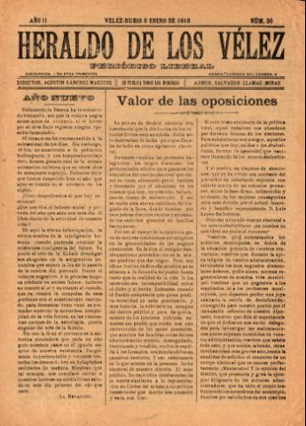 'Heraldo de los Vélez : periódico liberal' - Año 2 Número 30 - 1918 enero 06