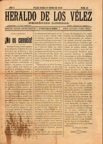 'Heraldo de los Vélez : periódico liberal' - Año 2 Número 33 - 1918 enero 27