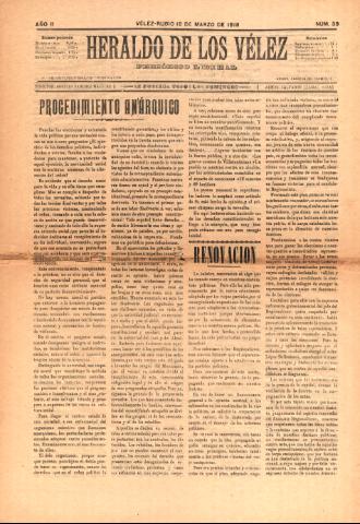 'Heraldo de los Vélez : periódico liberal' - Año 2 Número 39 - 1918 marzo 10