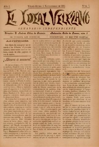 'El Ideal Velezano : semanario independiente' - Año 1 Número 7 - 1911 noviembre 05