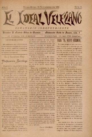 'El Ideal Velezano : semanario independiente' - Año 1 Número 9 - 1911 noviembre 19