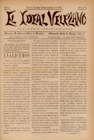 'El Ideal Velezano : semanario independiente' - Año 1 Número 11 - 1911 diciembre 03