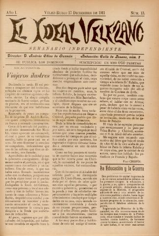 'El Ideal Velezano : semanario independiente' - Año 1 Número 13 - 1911 diciembre 17