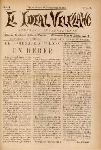 'El Ideal Velezano : semanario independiente' - Año 1 Número 14 - 1911 diciembre 24