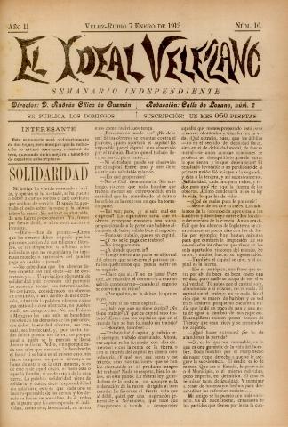 'El Ideal Velezano : semanario independiente' - Año 2 Número 16 - 1912 enero 07