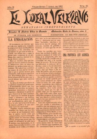 'El Ideal Velezano : semanario independiente' - Año 2 Número 29 - 1912 abril 07