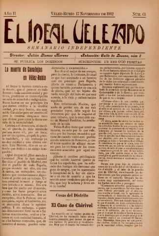 'El Ideal Velezano : semanario independiente' - Año 2 Número 61 - 1912 noviembre 17