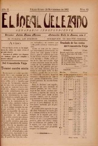 'El Ideal Velezano : semanario independiente' - Año 2 Número 62 - 1912 noviembre 24