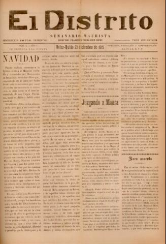 'El Distrito : semanario maurista' - Año 1 Número 4 - 1915 diciembre 23