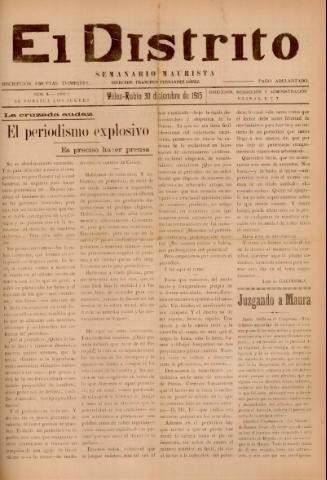 'El Distrito : semanario maurista' - Año 1 Número 5 - 1915 diciembre 30