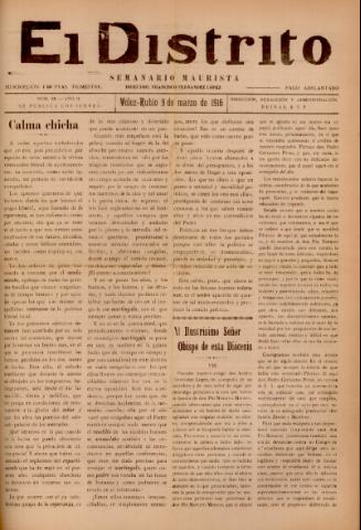'El Distrito : semanario maurista' - Año 2 Número 15 - 1916 marzo 09