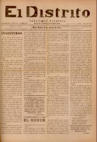 'El Distrito : semanario maurista' - Año 2 Número 16 - 1916 marzo 16
