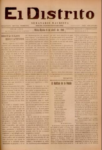 'El Distrito : semanario maurista' - Año 2 Número 19 - 1916 abril 06