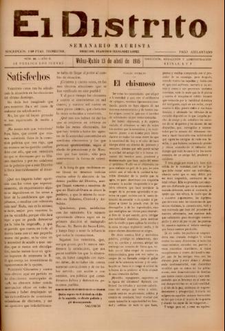 'El Distrito : semanario maurista' - Año 2 Número 20 - 1916 abril 13