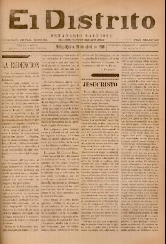 'El Distrito : semanario maurista' - Año 2 Número 21 - 1916 abril 20