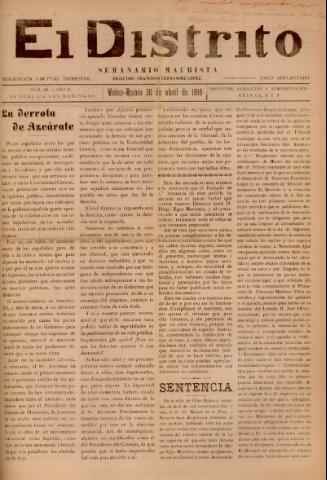 'El Distrito : semanario maurista' - Año 2 Número 22 - 1916 abril 30