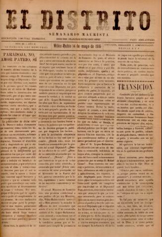 'El Distrito : semanario maurista' - Año 2 Número 24 - 1916 mayo 14
