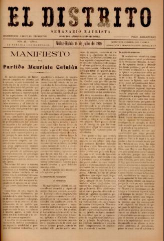 'El Distrito : semanario maurista' - Año 2 Número 33 - 1916 julio 16