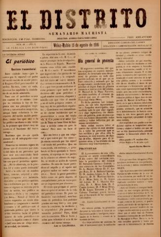 'El Distrito : semanario maurista' - Año 2 Número 37 - 1916 agosto 13