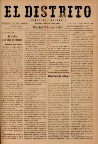 'El Distrito : semanario maurista' - Año 2 Número 39 - 1916 agosto 27