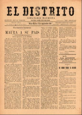 'El Distrito : semanario maurista' - Año 2 Número 42 - 1916 septiembre 17