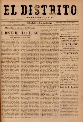 'El Distrito : semanario maurista' - Año 2 Número 43 - 1916 septiembre 24
