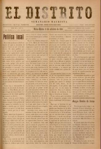 'El Distrito : semanario maurista' - Año 2 Número 45 - 1916 octubre 11