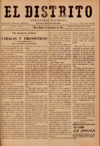 'El Distrito : semanario maurista' - Año 2 Número 52 - 1916 diciembre 10