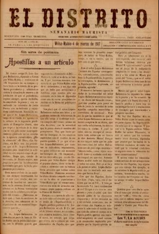 'El Distrito : semanario maurista' - Año 3 Número 62 - 1917 marzo 04