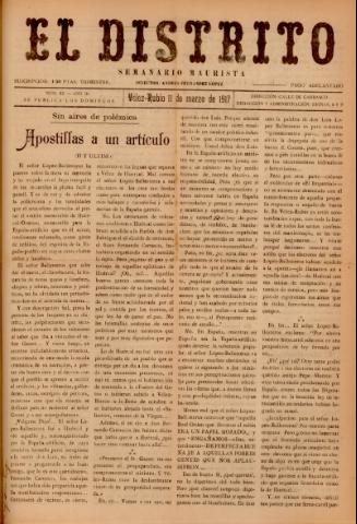 'El Distrito : semanario maurista' - Año 3 Número 63 - 1917 marzo 11