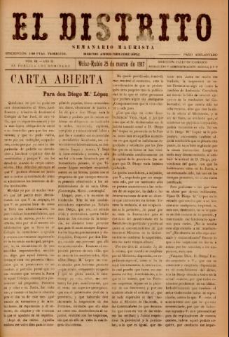 'El Distrito : semanario maurista' - Año 3 Número 65 - 1917 marzo 25
