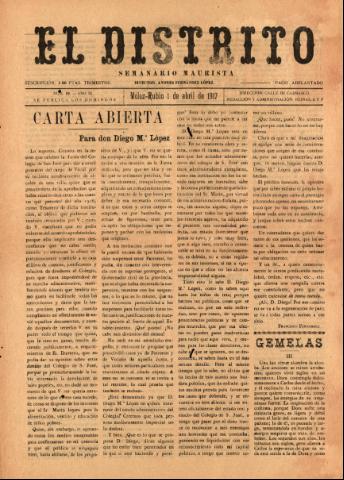 'El Distrito : semanario maurista' - Año 3 Número 66 - 1917 abril 01