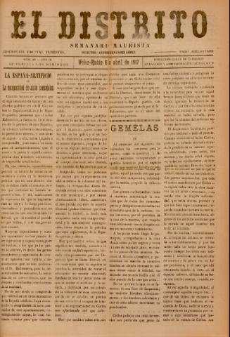 'El Distrito : semanario maurista' - Año 3 Número 67 - 1917 abril 08