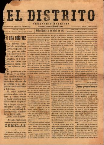 'El Distrito : semanario maurista' - Año 3 Número 68 - 1917 abril 15