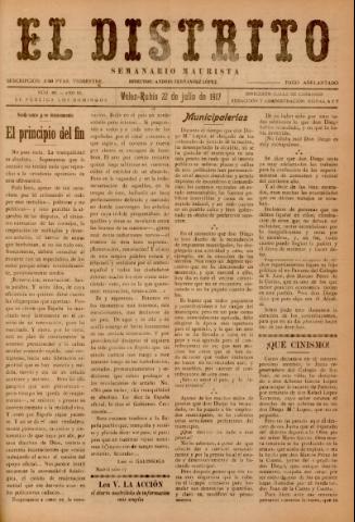 'El Distrito : semanario maurista' - Año 3 Número 82 - 1917 julio 22