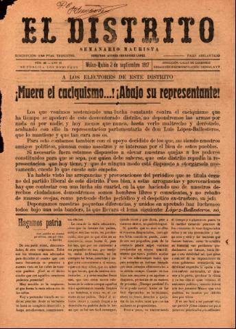 'El Distrito : semanario maurista' - Año 3 Número 88 - 1917 septiembre 02