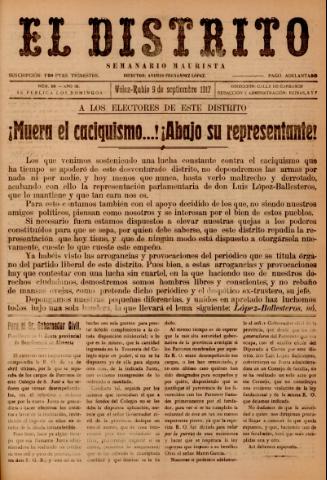 'El Distrito : semanario maurista' - Año 3 Número 89 - 1917 septiembre 09