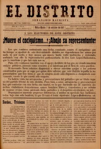 'El Distrito : semanario maurista' - Año 3 Número 93 - 1917 octubre 07