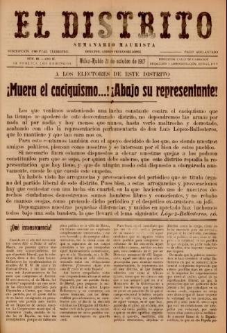 'El Distrito : semanario maurista' - Año 3 Número 95 - 1917 octubre 21
