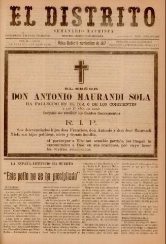'El Distrito : semanario maurista' - Año 3 Número 97 - 1917 noviembre 09